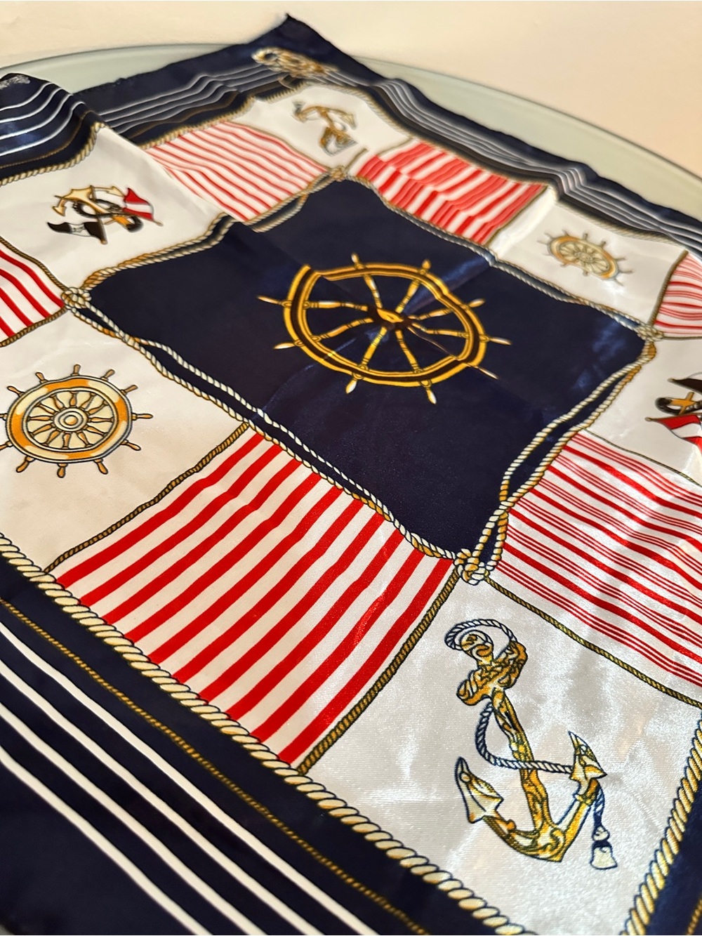 Vintage Nautical Stripe silk effect scarf - Navy, Red, White